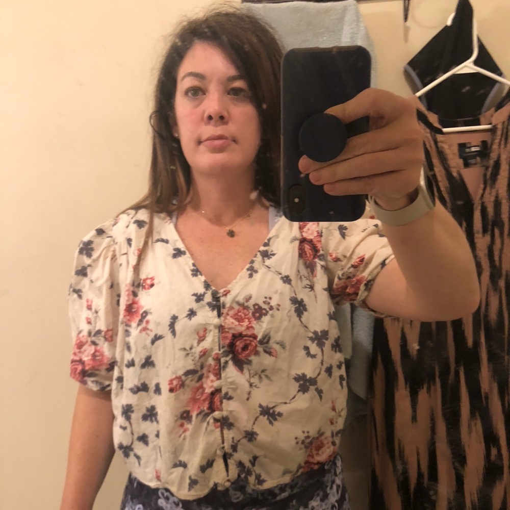 Loveshackfancy crop floral puffy sleeve shirt
